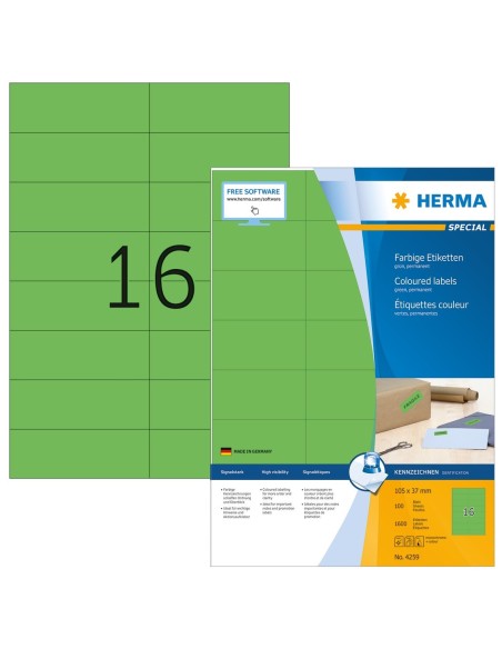 Comprar Etiquetas verdes 105X37 mm 100 hojas A4 1600 uds 4259 Herma