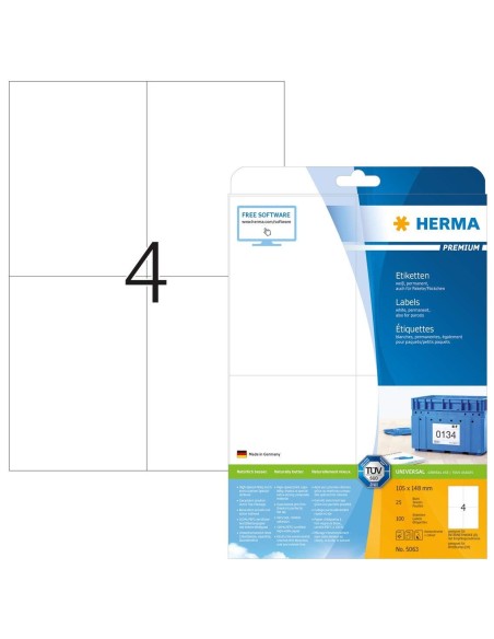 Compra Paquete de 100 etiquetas adhesivas - 105x148 mm, multiusos - Color blanco - Herma - 5063