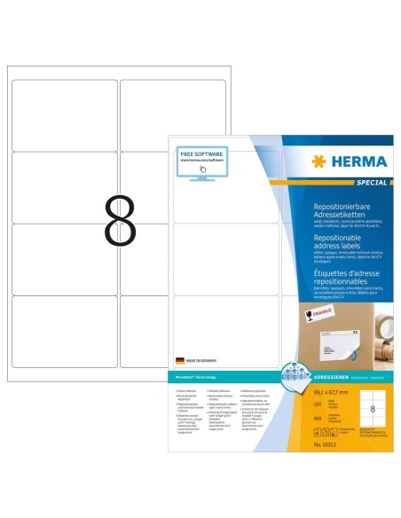 Comprar Etiquetas de dirección extraíbles A4 - 99,1x67,7 mm - 800 etiquetas/1000 hojas - Color blanco - Opac