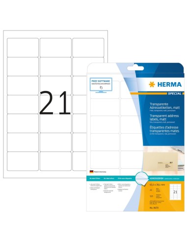 Compra Pack de 525 etiquetas - 63.5x38.1 mm - Color transparente - Herma - 8670