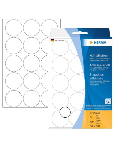 Comprar Herma 2270 - Etiquetas multiuso - Diámetro 32 mm - Redondo - Papel mate - 480 unidades - Color blanc 2270 kiwiku.com