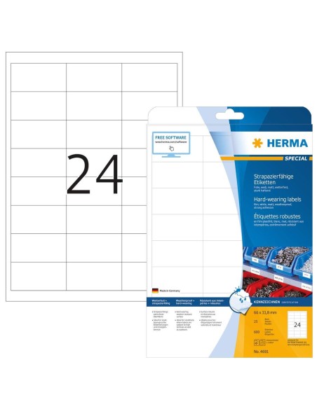 Comprar Etiquetas plásticas resistentes intemperie - A4 - 66x33,8 mm - Color blanco - Adherencia extra fuert 4691 kiwiku.com