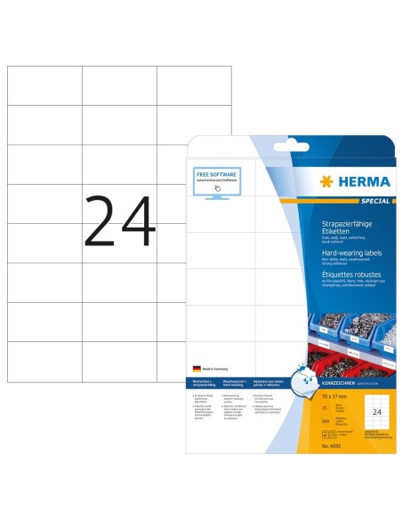 Comprar Etiquetas plásticas resistentes intemperie - A4 - 70x37 mm - Color blanco - Adherencia extrafuerte  4695 kiwiku.com