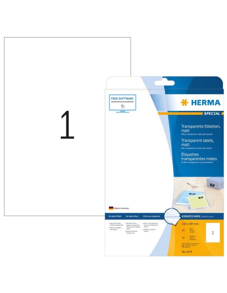 Comprar Pack de 25 etiquetas - 210x297 mm - Color transparente - Herma - 4374 4375 kiwiku.com