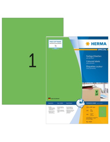 Comprar Etiquetas multiuso - 210x297 mm - 100 uds, A4 - Color verde - Herma - 4404 4404 kiwiku.com