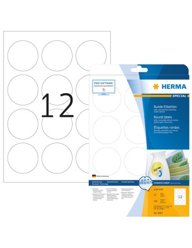 Compra Pack de 300 etiquetas - Diámetro 60 mm - Color blanco - Herma - 5067 5067 kiwiku.com