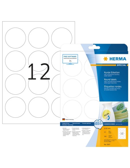 Compra Pack de 300 etiquetas - Diámetro 60 mm - Color blanco - Herma - 5067 5067 kiwiku.com