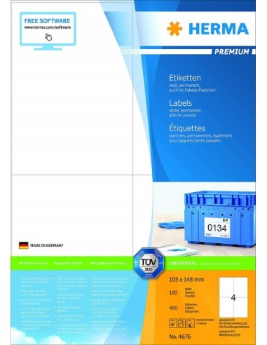 Comprar Pack de 400 etiquetas - A4 - 105x148 mm - Color blanco - Herma - 4676 4676 kiwiku.com