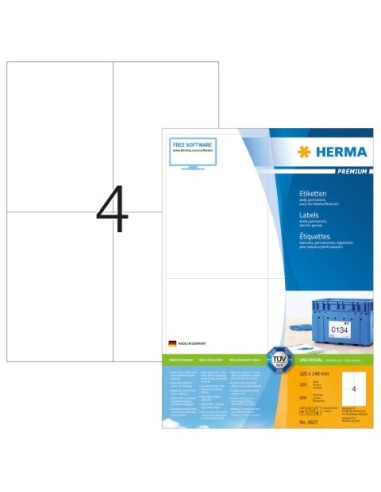Comprar Etiquetas PREMIUM - A4 - 105x148 mm - Color blanco - Adherencia permanente - Herma - 4627 4627 kiwiku.com