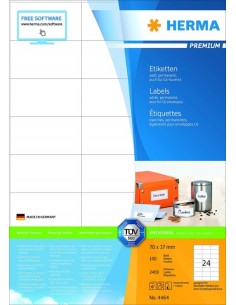 Comprar Etiquetas PREMIUM - A4 - 70x37 mm - Color blanco - Adherencia permanente - Herma - 4464 4464 kiwiku.com