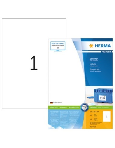 Comprar Etiquetas PREMIUM - A4 - 210x297 mm - Color blanco - Adherencia permanente - Herma - 4428 4428 kiwiku.com