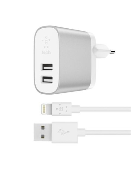 Cargador doméstico BOOST?CHARGE™ con 2 puertos USB-A + cable de Lightning a USB-A