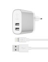 Cargador doméstico BOOST?CHARGE™ con 2 puertos USB-A + cable de Lightning a USB-A F8J230vf04-SLV