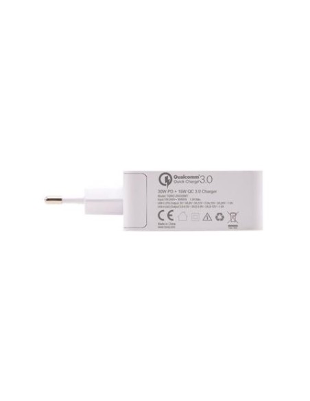 Cargador de pared tooq tqwc-2s03wt 1xusb-c pd+usb a qc3.0, 48w blanco