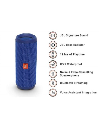 Altavoz inalámbrico jbl flip 4 blue - 8w - bluetooth - ipx7 resistente al agua JBLFLIP4BLU