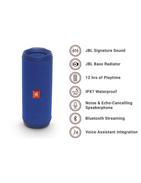 Altavoz inalámbrico jbl flip 4 blue - 8w - bluetooth - ipx7 resistente al agua JBLFLIP4BLU