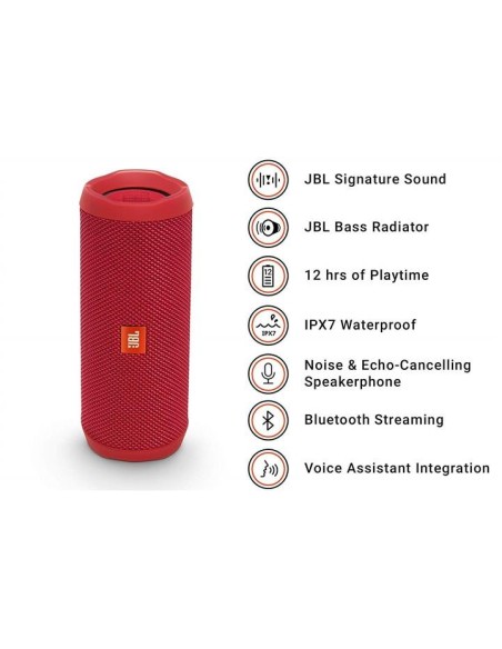 Altavoz inalámbrico jbl flip 4 Rojo - 8w - bluetooth - ipx7 resistente al agua JBLFLIP4BLU