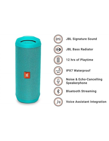 Altavoz inalámbrico jbl flip 4 Turquesa - 8w - bluetooth - ipx7 resistente al agua JBLFLIP4BLU