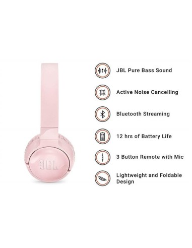JBL Tune 600BT - Auriculares supraaurales inalámbricos cancelación de ruido activa rosa