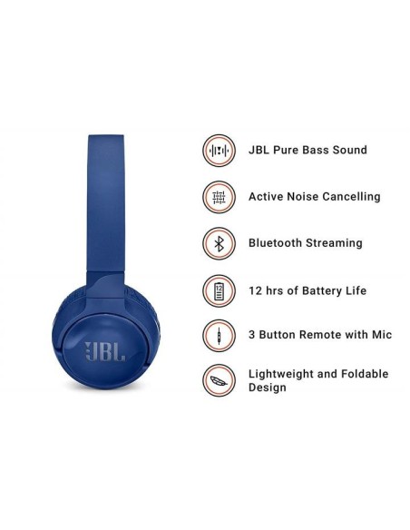 JBL Tune 600BT - Auriculares supraaurales inalámbricos cancelación de ruido activa Azul