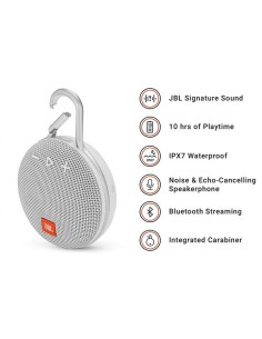 JBL Clip 3 Altavoz inalámbrico portátil con Bluetooth – Parlante resistente al agua (IPX7)  Blanco 2