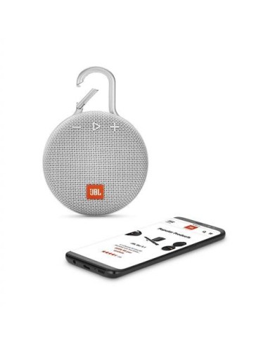 JBL Clip 3 Altavoz inalámbrico portátil con Bluetooth – Parlante resistente al agua (IPX7)  Blanco