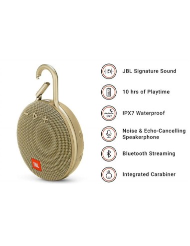 JBL Clip 3 Altavoz inalámbrico portátil con Bluetooth – Parlante resistente al agua (IPX7)  Arena