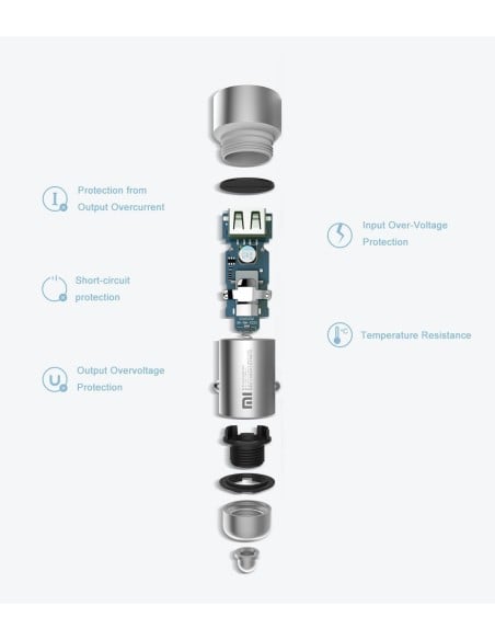 Xiaomi cargador doble usb para mechero del coche Plata CZCDQ01ZM kiwiku.com