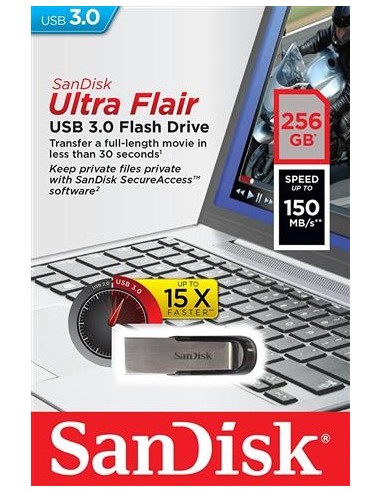 Memoria Flash USB SanDisk Cruzer Ultra Flair de 256 GB con USB 3.0 SDCZ73-256G-G46
