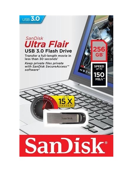 Memoria Flash USB SanDisk Cruzer Ultra Flair de 256 GB con USB 3.0 SDCZ73-256G-G46