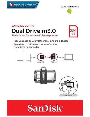 Memoria Flash USB SanDisk Ultra Dual m3.0 de 256 GB con USB 3.0 SDDD3-256G-G46
