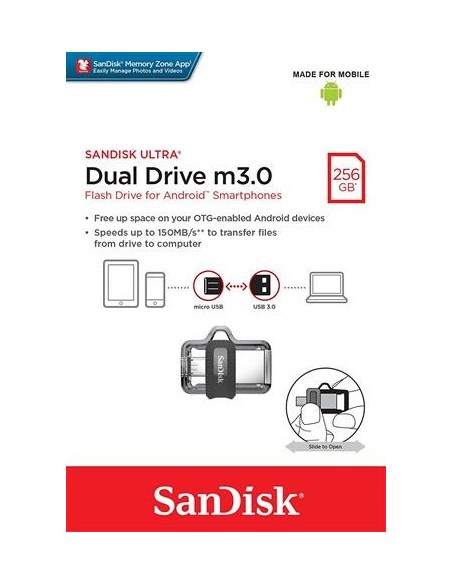 Memoria Flash USB SanDisk Ultra Dual m3.0 de 256 GB con USB 3.0 SDDD3-256G-G46