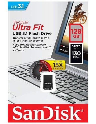 Memoria Flash USB 3.1 SanDisk Ultra Fit de 128 GB con hasta 130 MB/s de Velocidad de Lectura SDCZ430-128G-G46