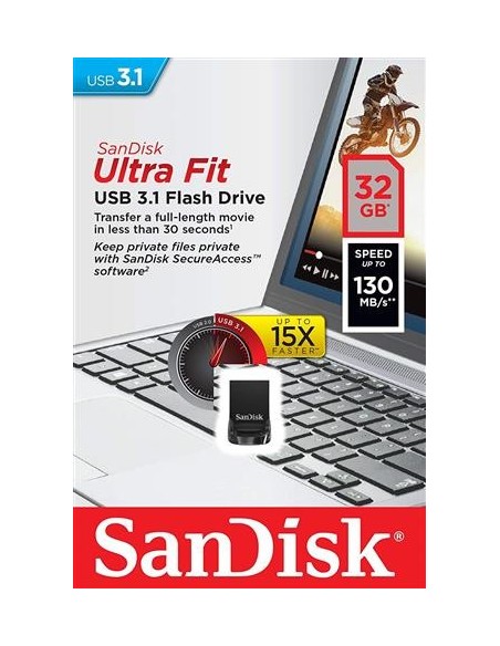 Memoria flash USB 3.1 SanDisk Ultra Fit de 32 GB con hasta 130 MB/s de velocidad de lectura SDCZ430-032G-G46 kiwiku.com