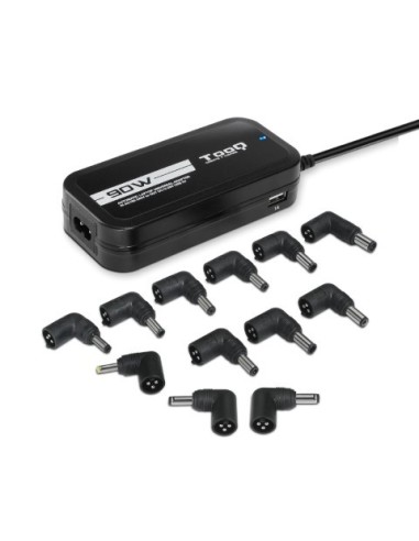 Cargador automático Universal multi tensión para portátil 90W con 2xUSB y 12 conectores - Tooq - TQLC-90BS02AT kiwiku.com