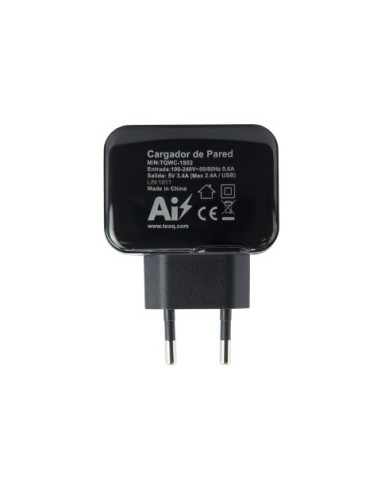Cargador de Pared 2xUSB 5V 3.4 A con Control AI - Tooq  TQWC-1S02 kiwiku.com