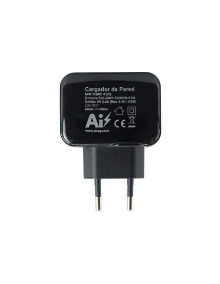 Cargador de Pared 2xUSB 5V 3.4 A con Control AI - Tooq  TQWC-1S02 kiwiku.com