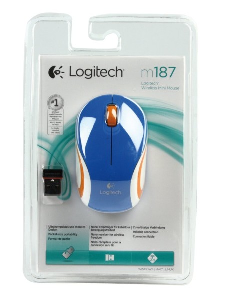 Logitech LGT-M187BU - Ratón Mini mouse M187 Azul inlambrico 910-002733 kiwiku.com
