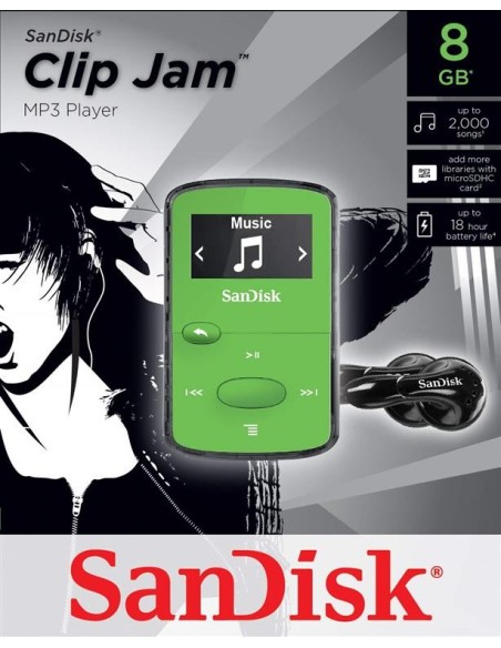SanDisk Clip JAM 8GB Bright Green SDMX26-008G-G46G SDMX26-008G-G46G kiwiku.com