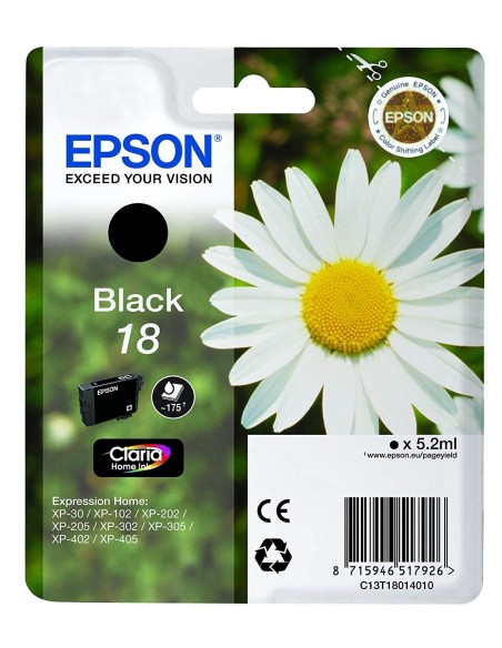 Cartucho de tinta original EPSON Tinta Claria Home 18 Margarita 5,2 ml Negro C13T18014012 T1801