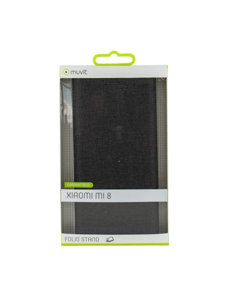 Funda Folio (Soporte + Tarjetero) para Xiaomi Mi 8 - Color Negro - Muvit MUFLS0241 kiwiku.com