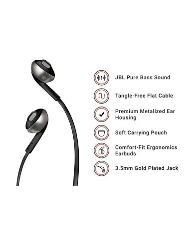 Jbl t205 negro auriculares ergonómicos con micrófono integrado control remoto cable antienredos  kiwiku.com