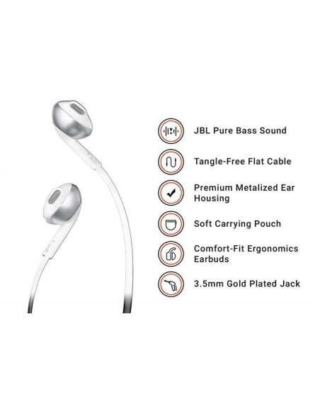 Auriculares jbl t205 chrome - pure bass - drivers 12.5mm JBLT205CRM kiwiku.com