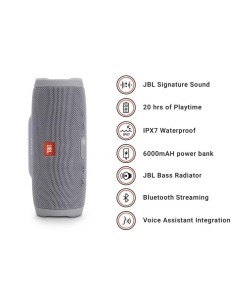 JBL Charge 3 - Altavoz Bluetooth inalámbrico portátil Gris JBLCHARGE3GRAYEU kiwiku.com 2