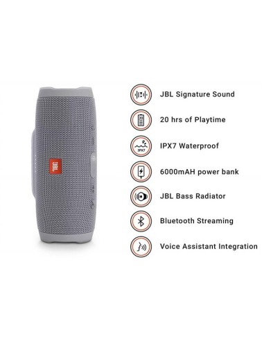 JBL Charge 3 - Altavoz Bluetooth inalámbrico portátil Gris JBLCHARGE3GRAYEU kiwiku.com