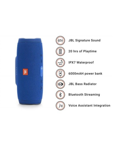 Jbl charge 3 azul altavoz estereo bluetooth resistente al agua Azul  kiwiku.com