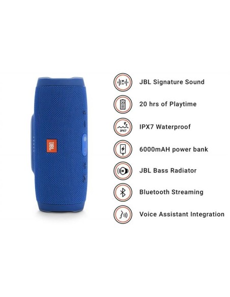 Jbl charge 3 azul altavoz estereo bluetooth resistente al agua Azul  kiwiku.com