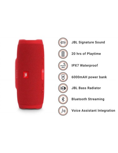 Jbl charge 3 rojo altavoz bluetooth resistente al agua  kiwiku.com
