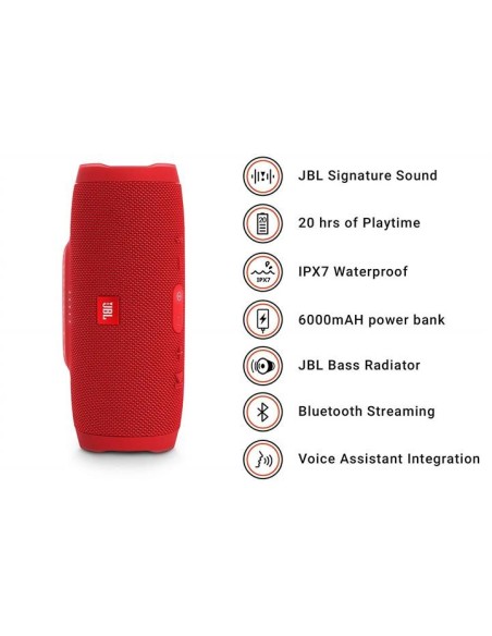 Jbl charge 3 rojo altavoz bluetooth resistente al agua  kiwiku.com