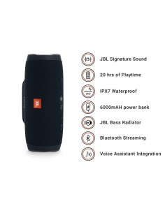 JBL Charge 3 - Altavoz Bluetooth inalámbrico portátil estéreo Negro JBLCHARGE3BLKEU kiwiku.com 2